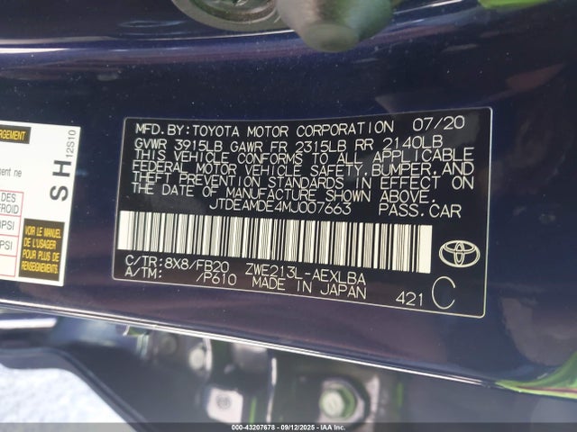 Toyota 2zr-fxe, 1nm 2021 JTDEAMDE4MJ007663 Image 9