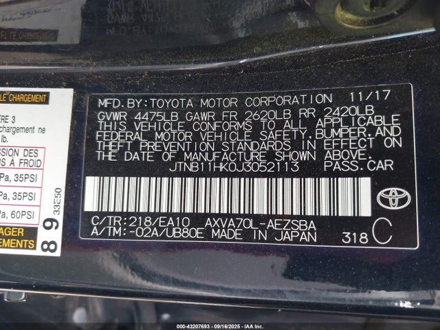JTNB11HK0J3052113 Toyota a25a-fks