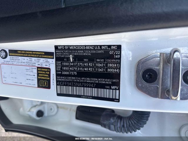 2022 MERCEDES-BENZ GLS 4JGFF5KE5NA799947 Photo 8