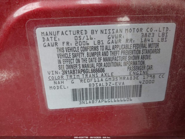 3N1AB7AP6GL666606 Nissan 2016