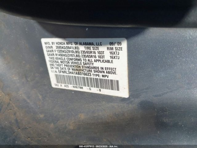 2010 HONDA ODYSSEY 5FNRL3H41AB016623 Photo 8