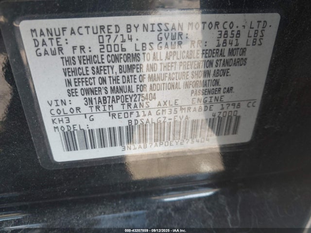3N1AB7AP0EY275404 Nissan 2014