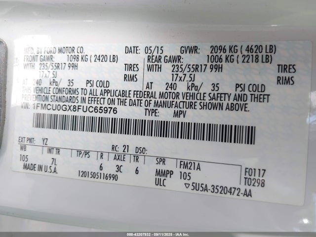 Ford 2015 2015 1FMCU0GX8FUC65976 Image 9