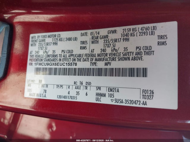 1FMCU9GX6EUC15578 Ford Escape