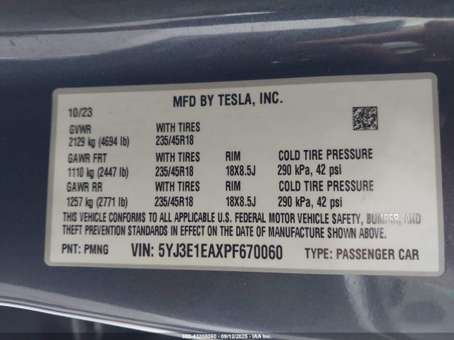 2023 TESLA MODEL 3 5YJ3E1EAXPF670060 Photo 8