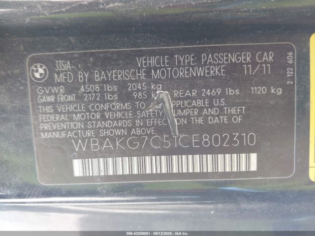 2012 BMW 335I WBAKG7C51CE802310 Photo 8