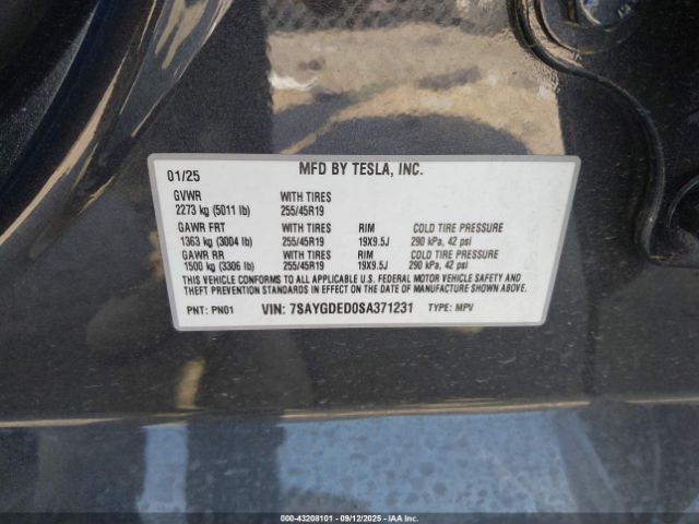2025 TESLA MODEL Y 7SAYGDED0SA371231 Photo 8