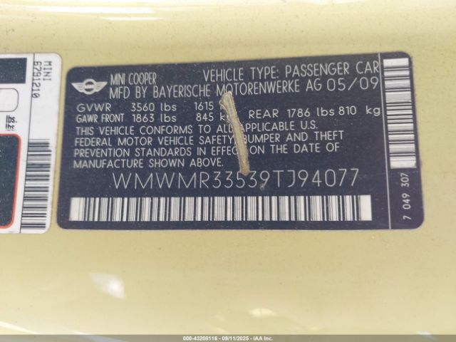 2009 MINI COOPER WMWMR33539TJ94077 Photo 8