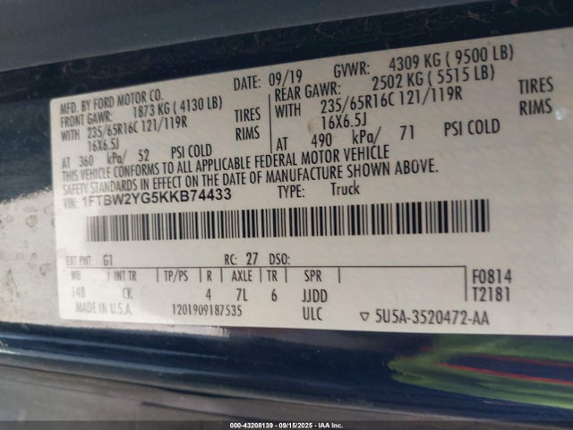 Ford 2019 2019 1FTBW2YG5KKB74433 Image 9