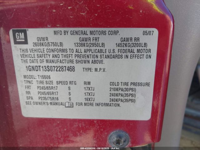 2007 CHEVROLET TRAILBLAZER 1GNDT13S072287468 Photo 8