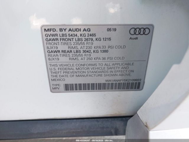 2019 AUDI Q5 WA1ANAFY5K2109922 Photo 8
