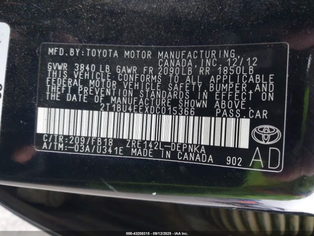 2013 TOYOTA COROLLA 2T1BU4EEXDC015366 Photo 8