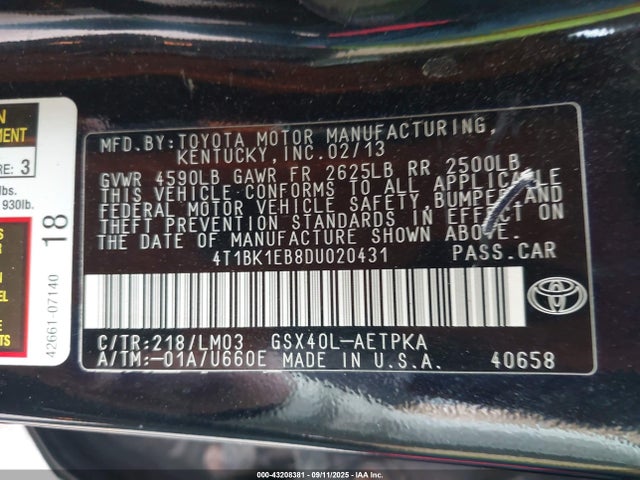 Продажа на аукционе авто 2013 Toyota Avalon Limited, vin: 4T1BK1EB8DU020431, номер лота: 43208381