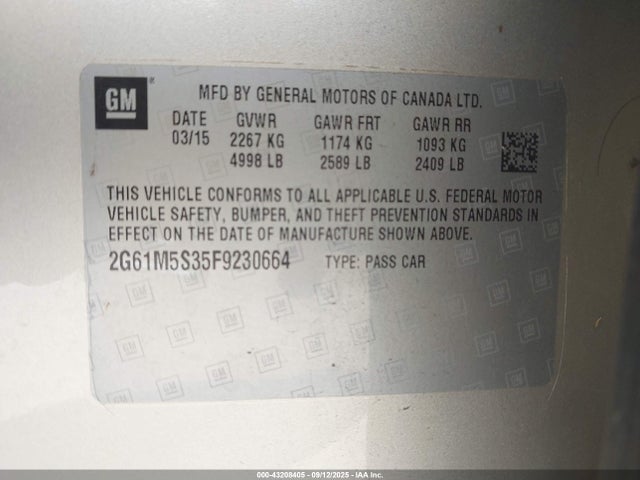 2015 CADILLAC XTS 2G61M5S35F9230664 Photo 8