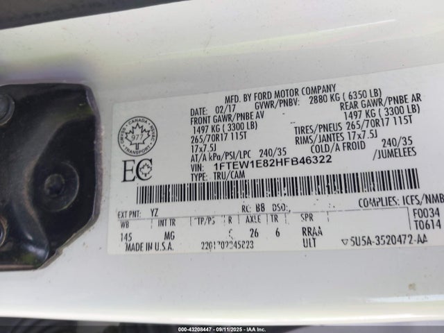 Ford 3.5l ti-vct 2017 1FTEW1E82HFB46322 Image 9