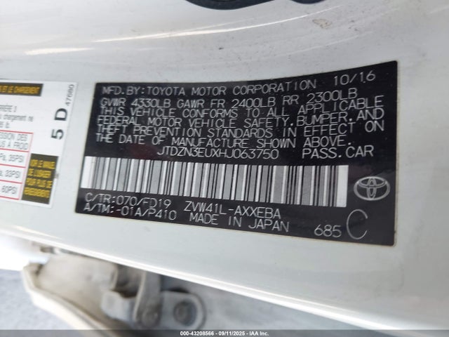 JTDZN3EUXHJ063750 Toyota 2zr-fxe, 5jm