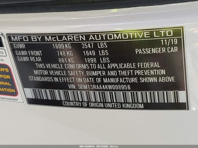 2019 MCLAREN 600LT SBM13RAA4KW008956 Photo 8