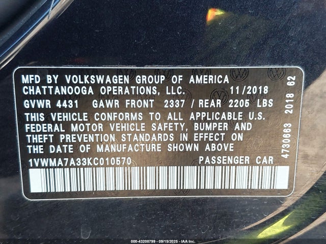 Volkswagen 2019 2019 1VWMA7A33KC010570 Image 9