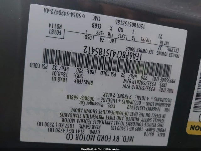 Ford 5.0l 4v premium fuel 2018 1FA6P8CF4J5185412 Image 9