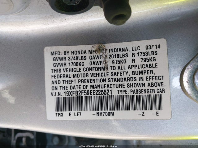 Honda r18z1 2014 19XFB2F59EE225521 Image 9