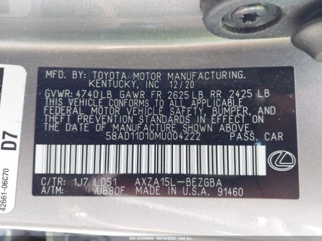2021 LEXUS ES 250 58AD11D10MU004222 Photo 8