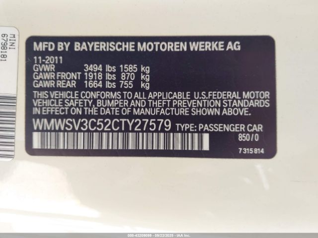 2012 MINI COOPER S WMWSV3C52CTY27579 Photo 8