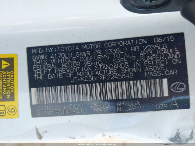 2015 LEXUS CT 200H JTHKD5BHXF2245848 Photo 8