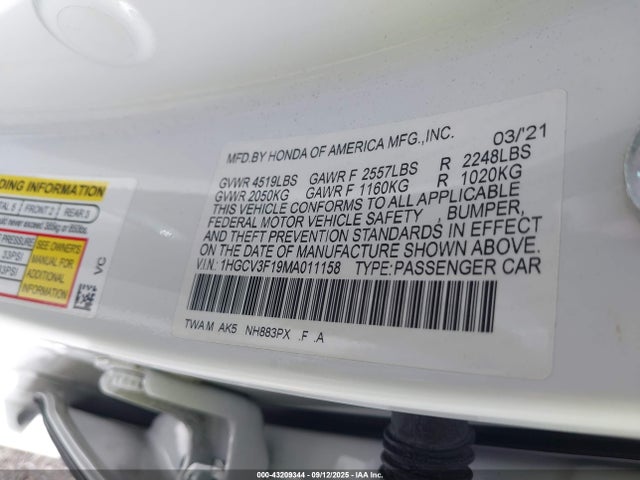 1HGCV3F19MA011158 Honda lfb2