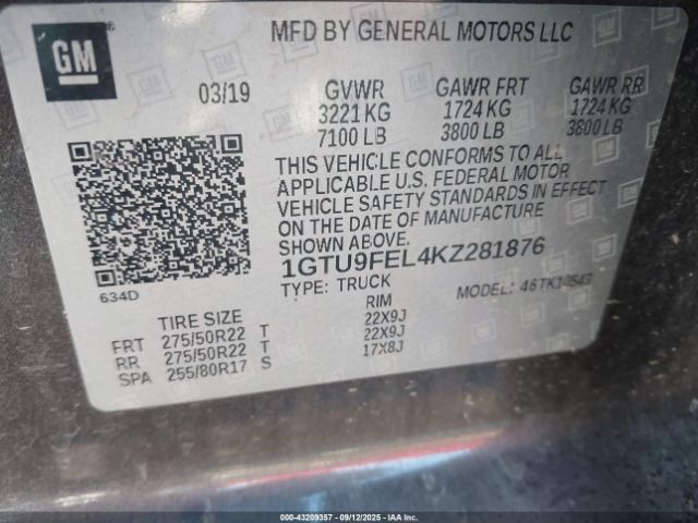 2019 GMC SIERRA 1500 1GTU9FEL4KZ281876 Photo 8