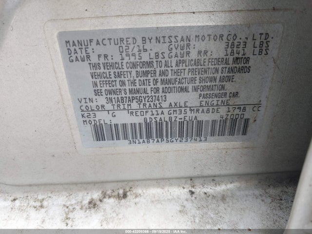 Nissan Sentra 2016 3N1AB7AP5GY237413 Image 9