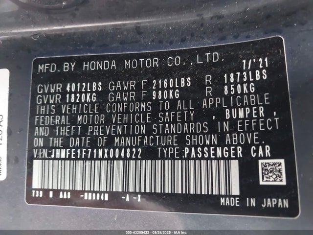 Honda l15by 2022 JHMFE1F71NX004822 Image 9