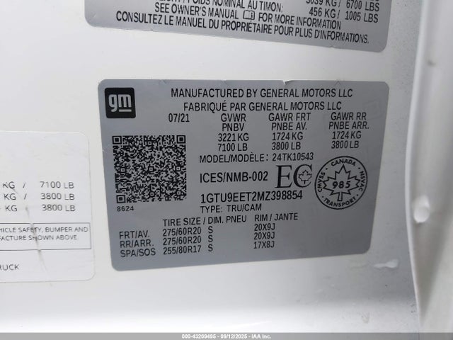 1GTU9EET2MZ398854 GMC lm2