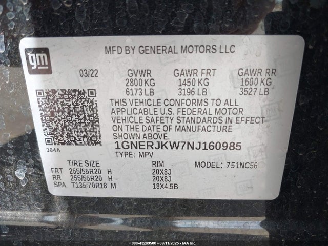 1GNERJKW7NJ160985 Chevrolet lfy