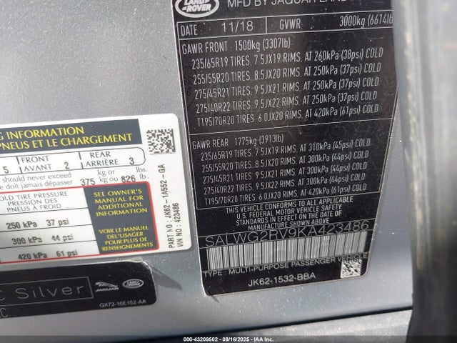 SALWG2RV9KA423486 Land Rover Range Rover Sport Se