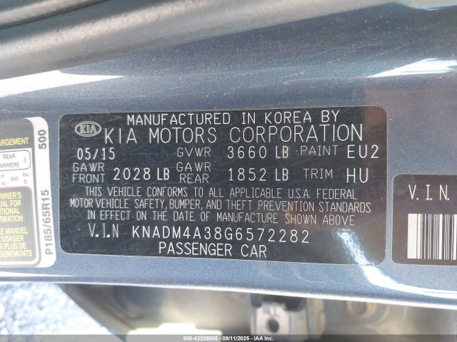 KIA gamma 2016 KNADM4A38G6572282 Image 9