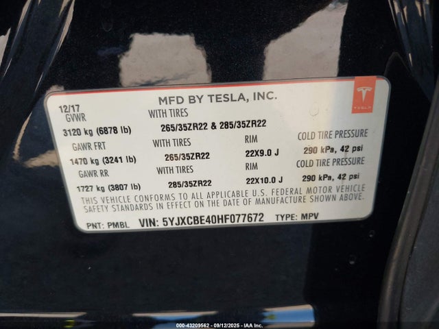 2017 TESLA MODEL X 5YJXCBE40HF077672 Photo 8