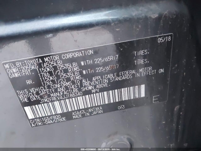 JTMZFREV4JJ188340 Toyota 2ar-fe