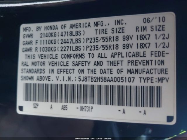 2010 ACURA RDX 5J8TB2H58AA005107 Photo 8