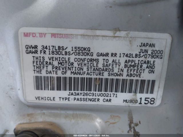 2001 MITSUBISHI MIRAGE JA3AY26C91U002171 Photo 8