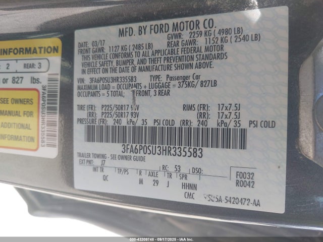 2017 FORD FUSION ENERGI 3FA6P0SU3HR335583 Photo 8