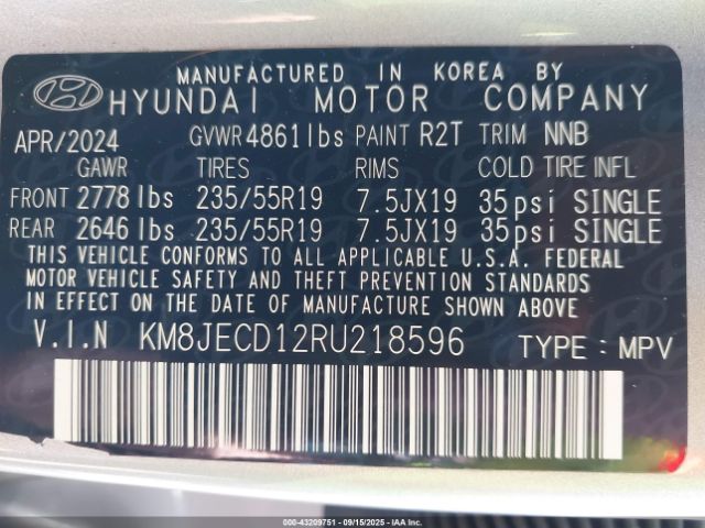 2024 HYUNDAI TUCSON HYBRID KM8JECD12RU218596 Photo 8