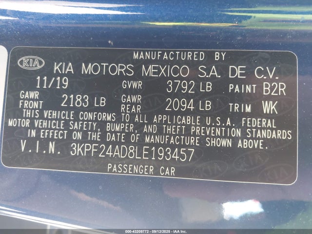 KIA mpi nu 2020 3KPF24AD8LE193457 Image 9