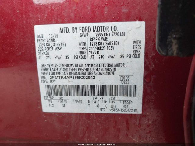 2015 FORD EDGE 2FMTK4AP1FBC02942 Photo 8