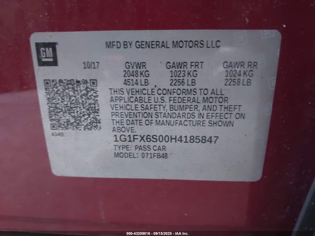 1G1FX6S00H4185847 Chevrolet 2017