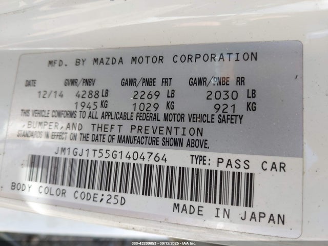 Aukcja sprzedaży 2016 Mazda Mazda6 I Touring, vin: JM1GJ1T55G1404764, numer aukcji: 43209853