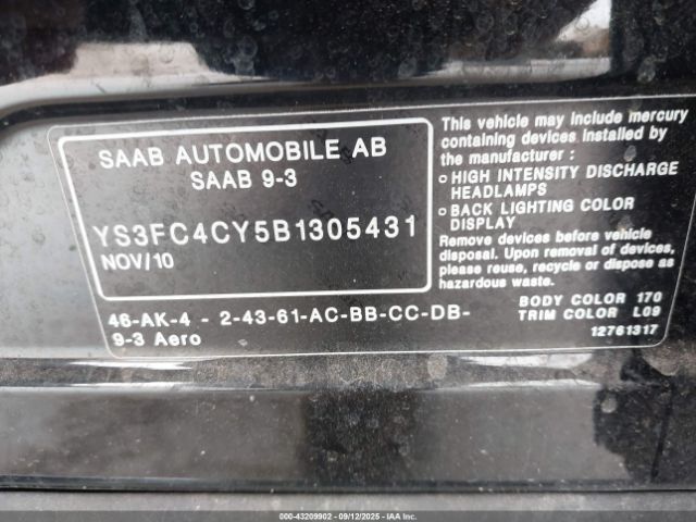 2011 SAAB 9-3 YS3FC4CY5B1305431 Photo 8