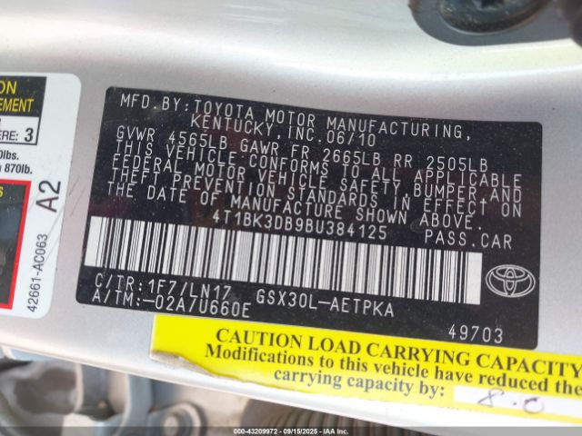 2011 TOYOTA AVALON 4T1BK3DB9BU384125 Photo 8