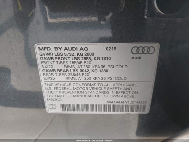 WA1A4AFY1J2144233 Audi 2018