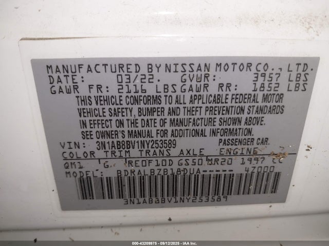Nissan Sentra 2022 3N1AB8BV1NY253589 Image 9