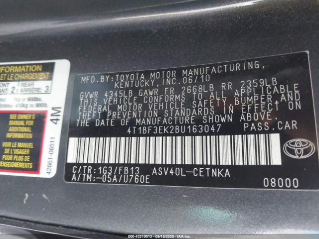 2011 TOYOTA CAMRY 4T1BF3EK2BU163047 Photo 8